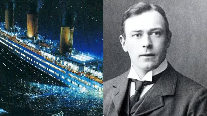 O naufrágio do Titanic (à esqu.) e Thomas Andrews, o projetista naval (à dir.) - Wikimedia Commons