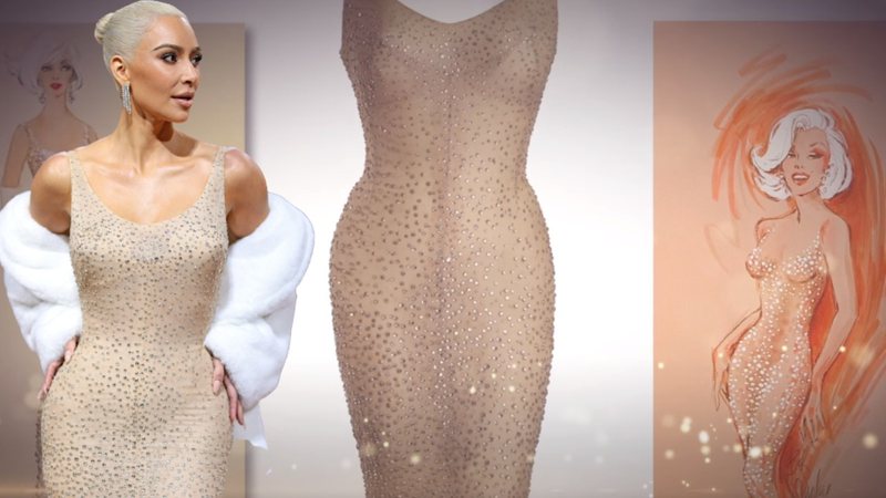 Montagem de Kim Kardashian e do vestido de Marilyn Monroe