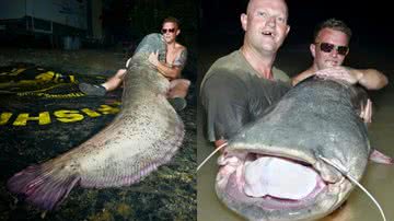 Daniel Storey e seus amigos com peixe que quase quebrou o recorde da espécie - Reprodução/Facebook