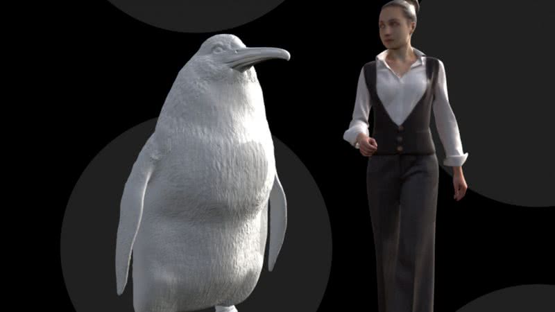 Ilustração comparando o pinguim com uma pessoa em tamanho normal - Crédito: Museu de Canterbury