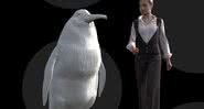 Ilustração comparando o pinguim com uma pessoa em tamanho normal - Crédito: Museu de Canterbury