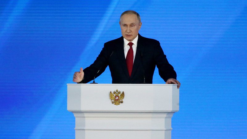O presidente russo, Vladimir Putin, discursando em Moscou hoje, 15 - Getty Images