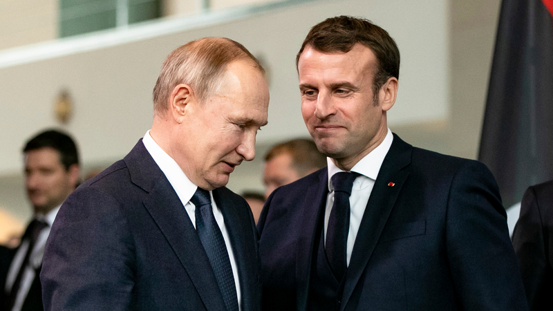 Macron e Putin se encontram em evento da ONU (2020) - Getty Images