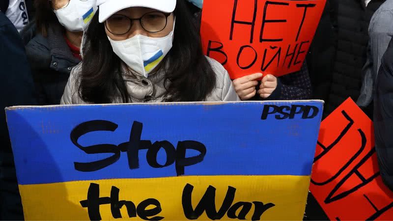 Manifestações da Coreia do Sul, para o fim dos conflitos entre Rússia e Ucrânia