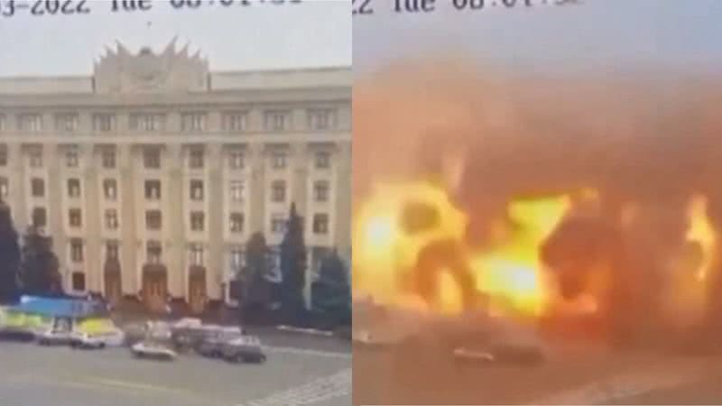 Antes e depois de prédio explodido