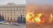 Antes e depois de prédio explodido - Divulgação / GloboNews
