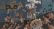 Mural representando sacrifício maia - Domínio Público