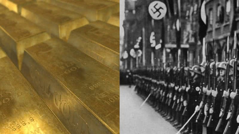 Imagem ilustrativa de barras e ouro (à dir.) exército nazista (à dir.) - Pixabay/Wikimedia Commons