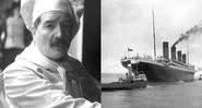 Charles John Joughin (à esq.) junto ao barco RMS Titanic no dia de sua partida (à dir.) - Divulgação / Wikimedia Commons