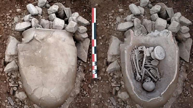 No assentamento de La Bastida, um vaso de cerâmica usado em enterro de uma mulher - Divulgação/ UAB