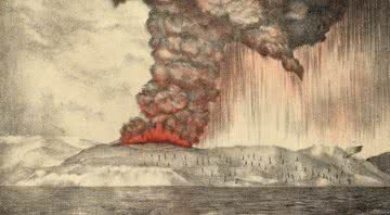 Litografia da erupção do vulcão Krakatoa em 1883 - Wikimedia Commons