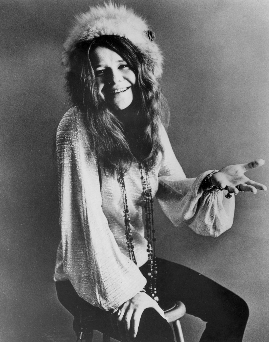 Janis Joplin em 1970 - Crédito: Albert B. Grossman Management (personal manager), New York./ Domínio Público, via Wikimedia Commons 