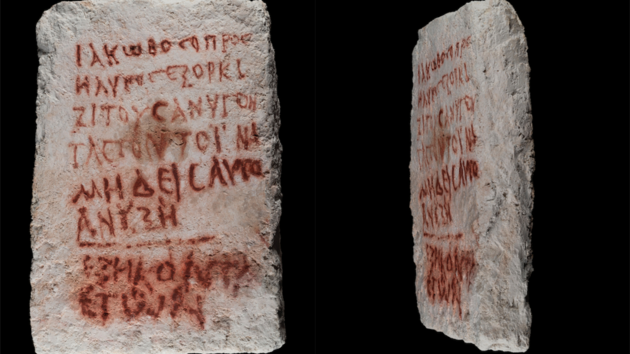 Inscrição da maldição, escrita em grego, encontrada em escavações em Israel