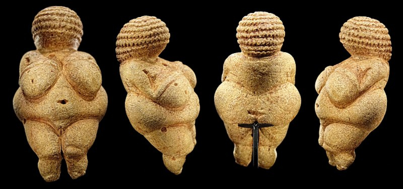Imagens de vários ângulos da Vênus de Willendorf