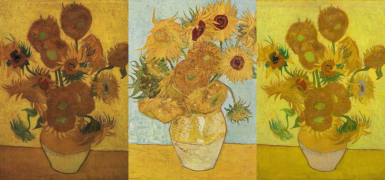 Diferentes versões dos girassóis de van Gogh