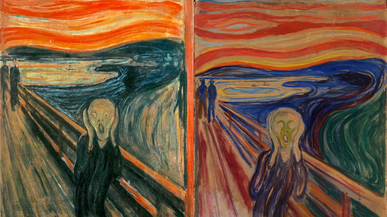 Versões de 'O Grito', de Edvard Munch, de 1893 e 1910, respectivamente