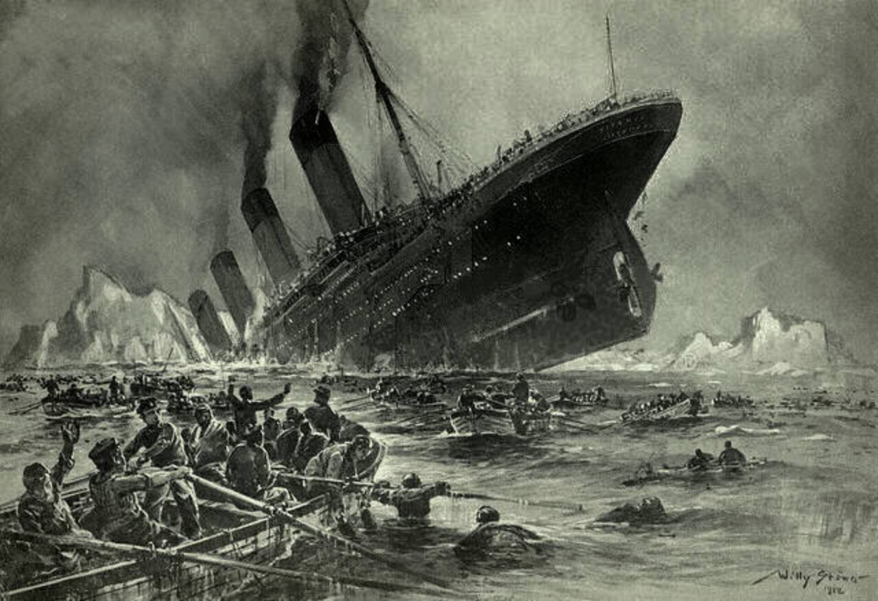 Ilustração retratando o naufrágio do RMS Titanic