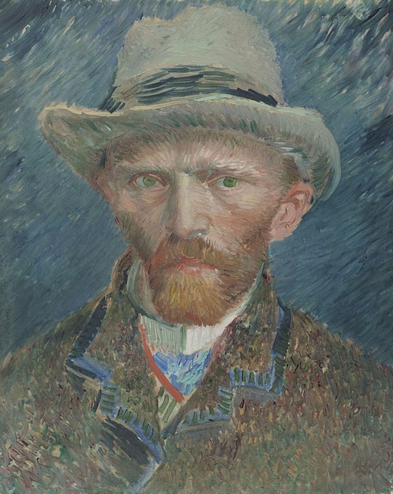 Autorretrato de van Gogh utilizando um chapéu cinza