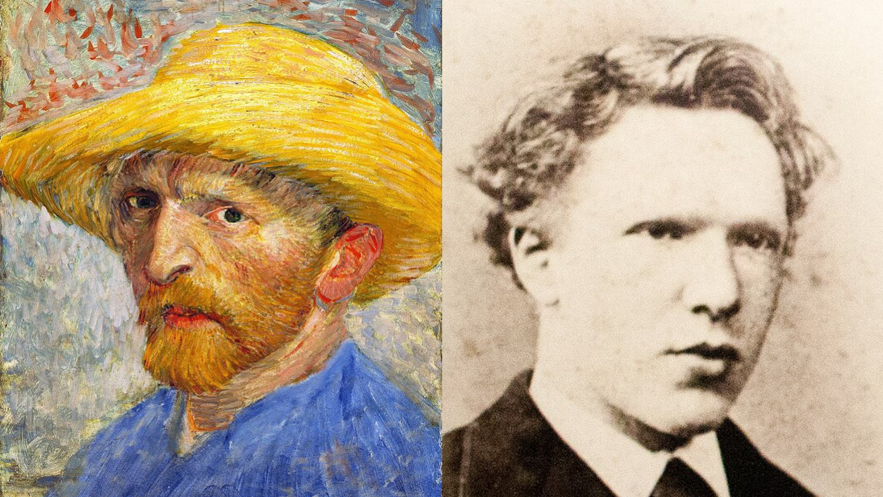 Autorretrato de van Gogh utilizando um chapéu de palha, e fotografia rara do artista aos 19 anos