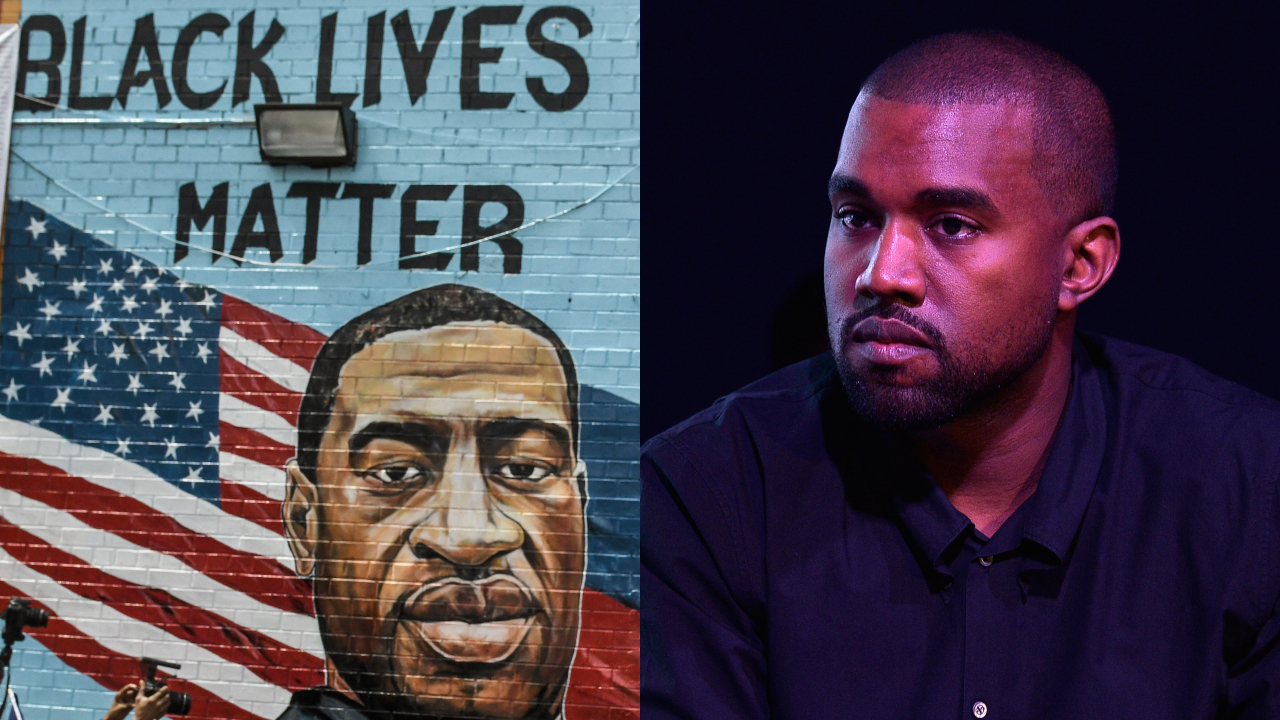 Pintura em homenagem à George Floyd, assassinado por violência policial, e Kanye West