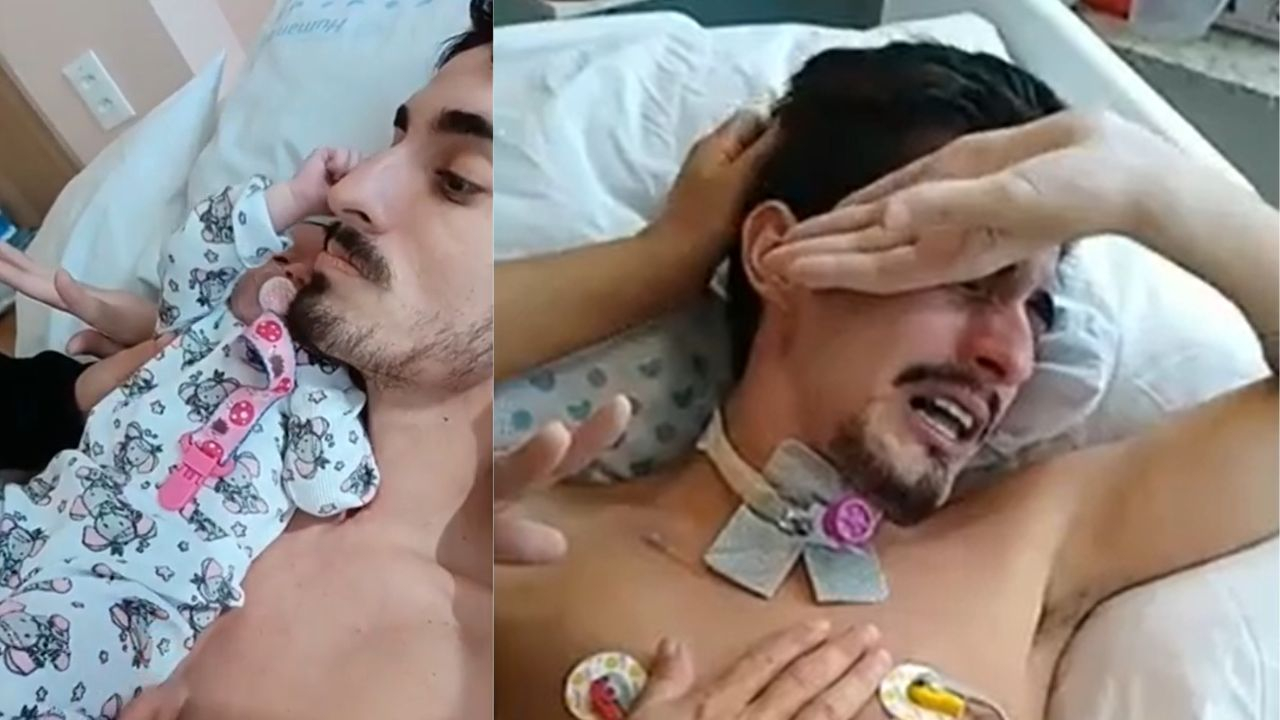 Vídeos de Alexandre Moraes de Lara no hospital, incluindo um com sua filha bebê
