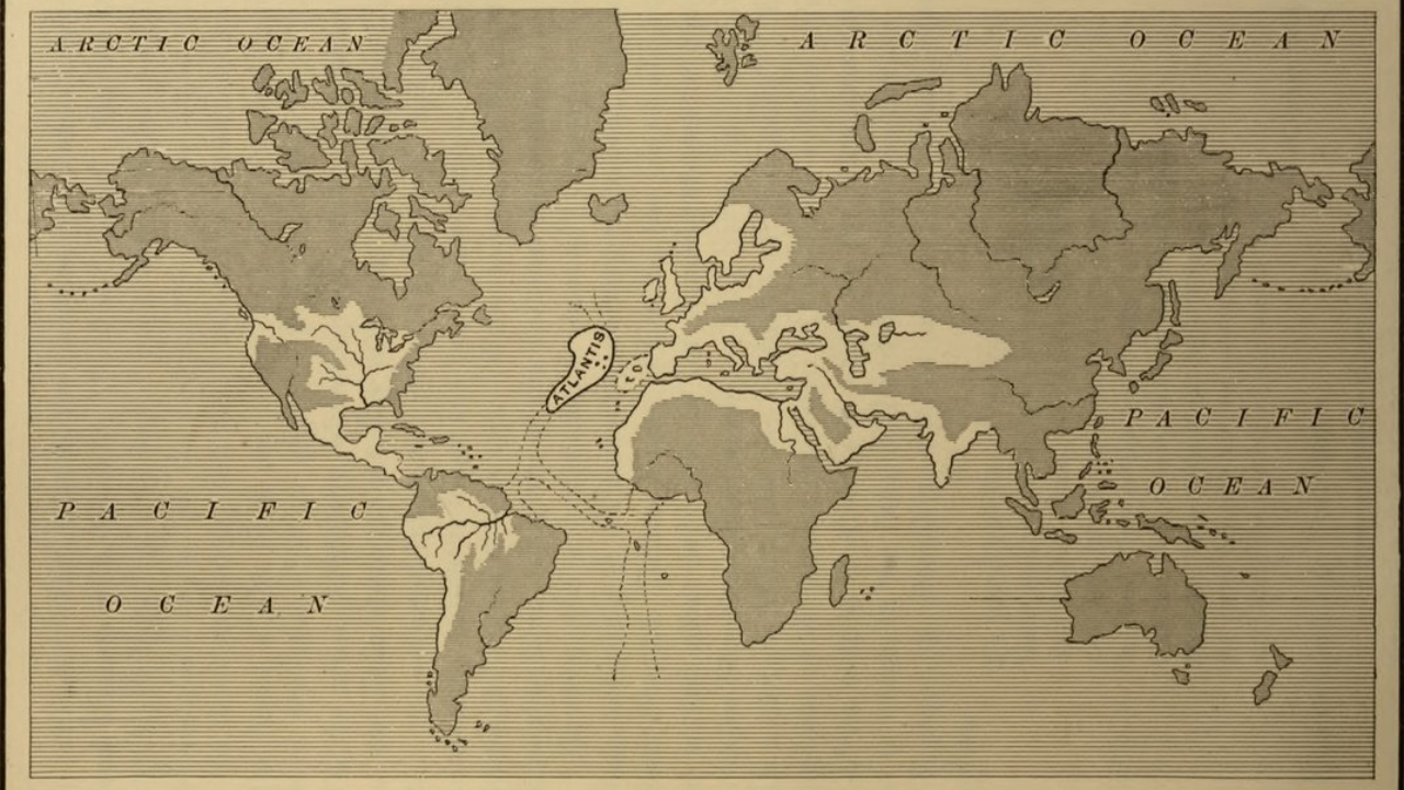 Mapa de Donnelly que mostra onde ficaria localizado o reino de Atlântida
