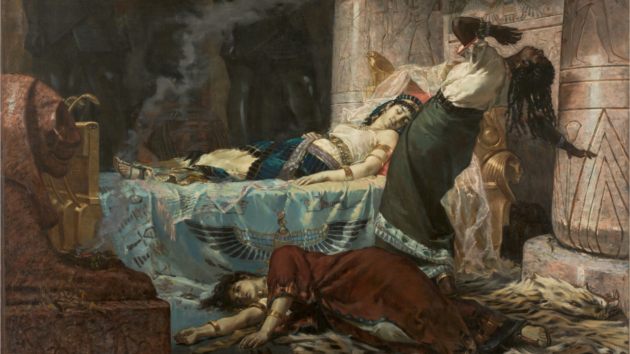 Pintura retratando a morte de Cleópatra e Marco Antônio