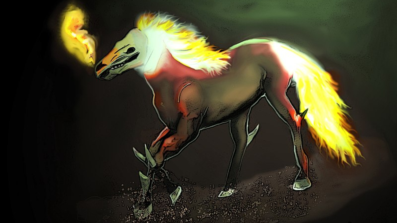 Ilustração de uma das versões descritas da mula sem cabeça