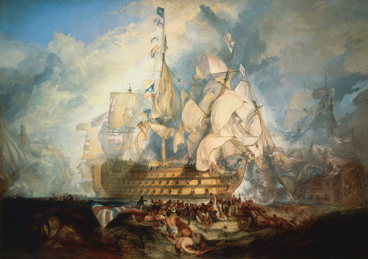 Pintura retratando a Batalha de Trafalgar
