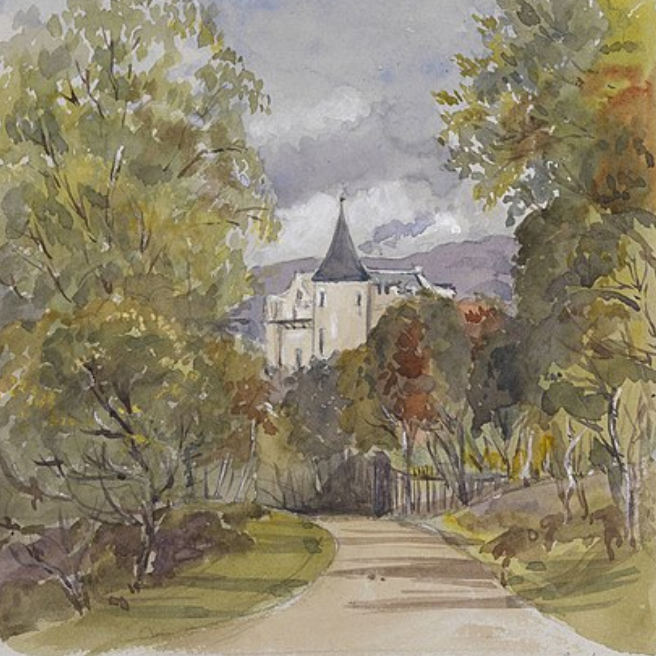 Pintura feita pela rainha Vitória de vista na região do Castelo de Balmoral
