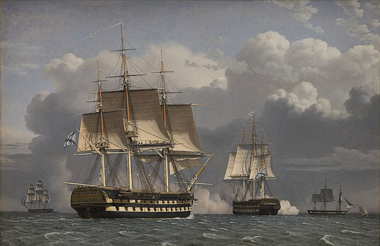 'Two Russian Ships of the Line Saluting', de Christoffer Wilhelm Eckersberg, uma das obras analisadas no estudo