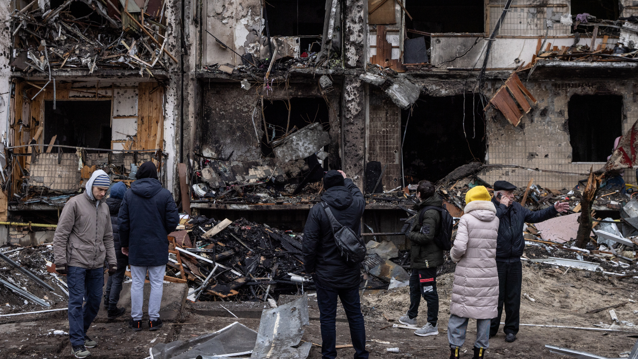 Fotografia retirada na Ucrânia, em local bombardeado pelos russos