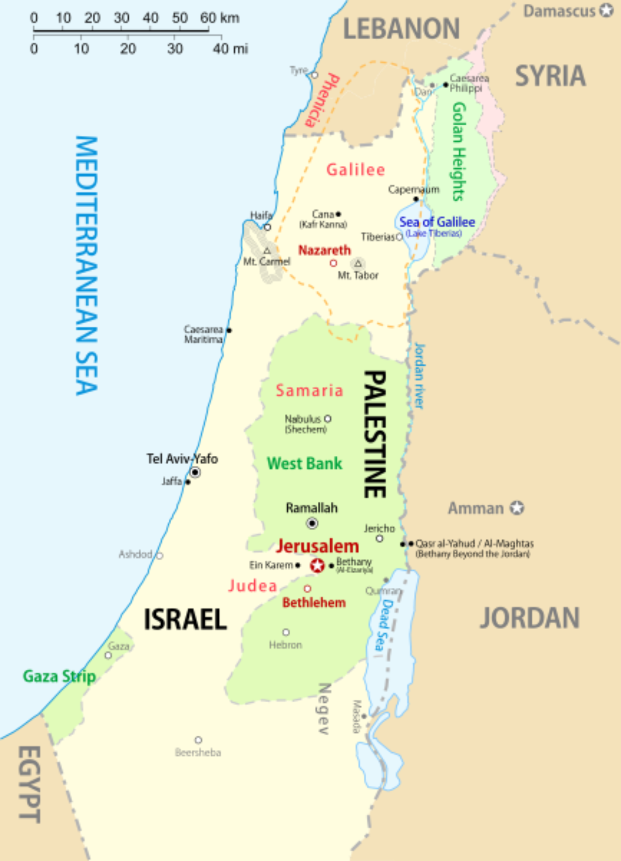 Território da Palestina (em verde)