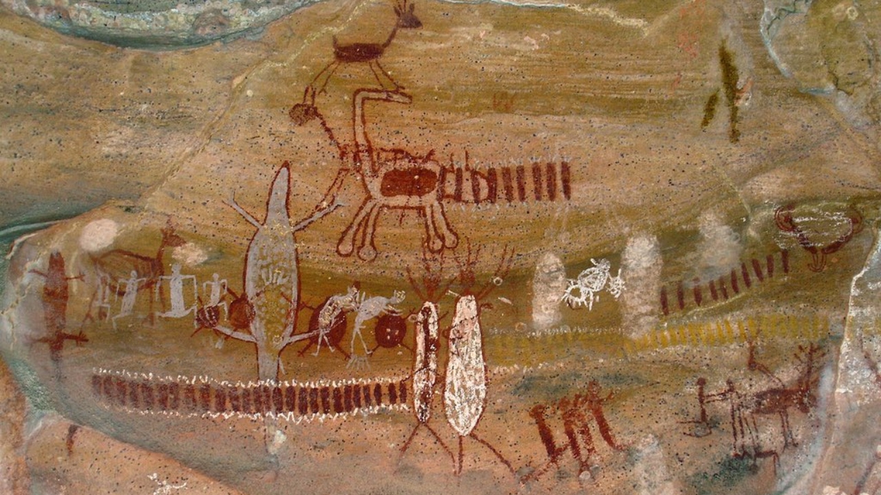 Detalhe de pintura pré-histórica encontrada no Parque Nacional da Serra da Capivara. Foto: Reprodução/Twitter/Whinderson