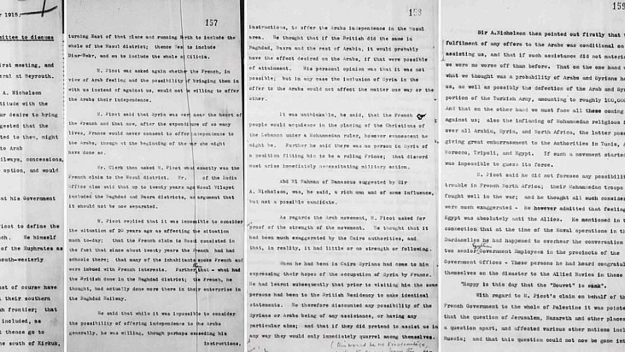 Documentos do Acordo de Skyes-Picot, feito em segredo