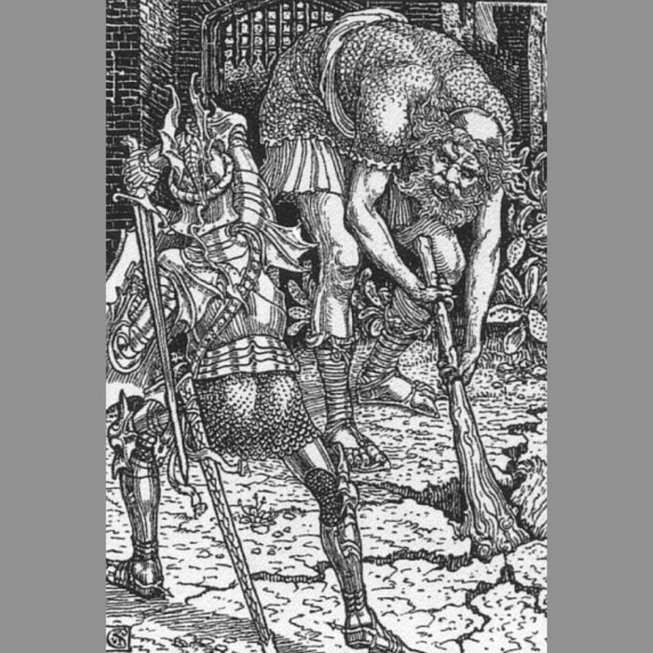 Ilustração do embate entre Rei Arthur e o gigante